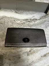 COACH Gray/black  Crinkle Metallic Glitter Leather CreditCard Flap Clutch Wallet