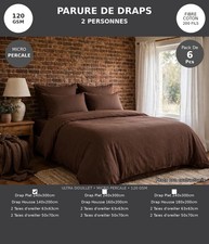 Parure de drap coton micro percale 140x200 200 fils 120 g/m² marron 6 pcs