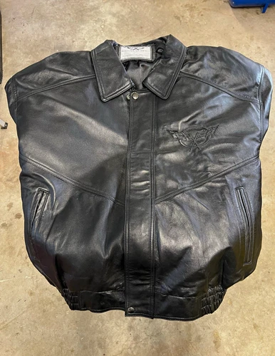 C5 Corvette Logo Men’s Black Leather Bomber Jacket Full Zip Logo Short Length - product listing photo