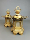 JAPANESE VTG H17.7cm 7" PAIR BRASS TORO BUDDHIST SHRINE DECORATION LAMP LIGHT NR