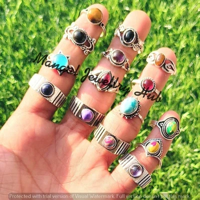 Lot de 250 bagues grenat et mélange de pierres précieuses en argent sterling ... - Photo 1/4