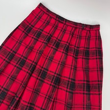 Pendleton Vintage Red Black Plaid Wool Pleated Midi Skirt Womens 12 USA Made