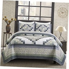 Genuine Cotton Patchwork Quilt Size Soft Bedspread Reversible King Blue Plaid