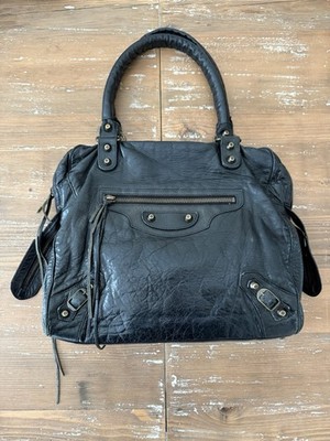 Auth Y2K Balenciaga The City Velo Black Leather Handbag Shoulder Bag