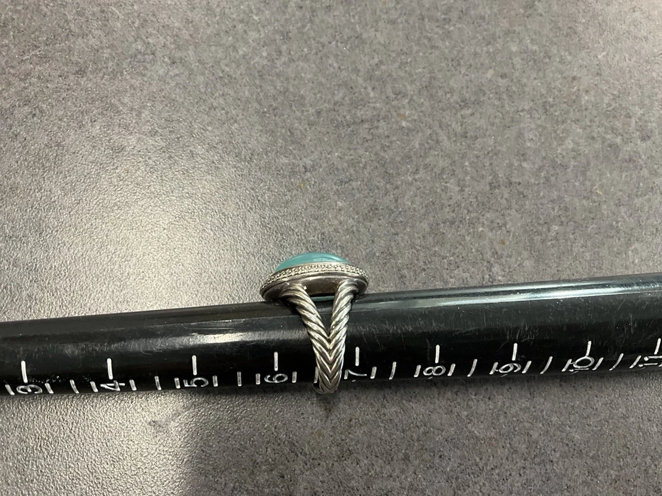 Anillo de cóctel David Yurman de plata esterlina ovalado aguamarina calcedonia y diamantes talla 8 Foto 2 de 4