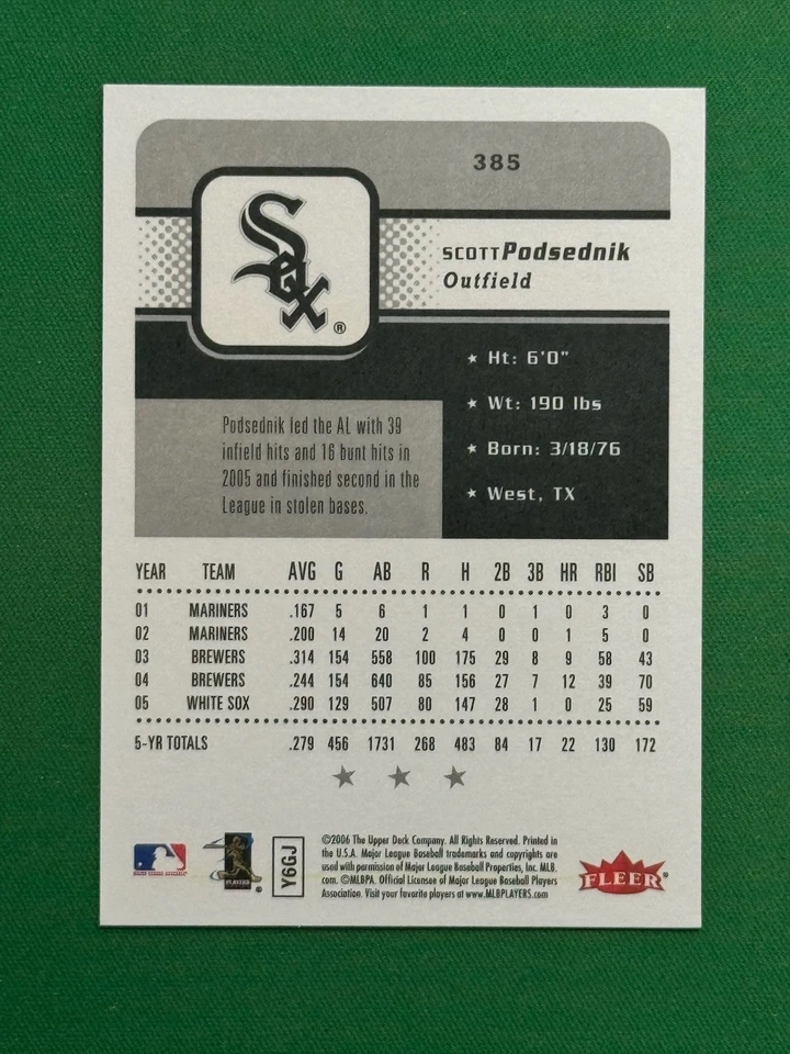 2006 Fleer Baseball #385 Scott Podsednik - Image 2 of 2