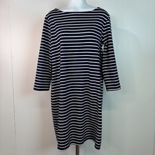 Gap Shift Dress Large Navy Blue White Striped 3/4 Sleeve Stretch Casual