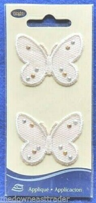 2pc Butterfly Iron-On Patch Appliques Cream w/ Aluminum Dots on Wings Wrights  