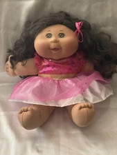 Cabbage Patch Kid 2014 Brown Eyes Black Hair Pink Sparkly Dress