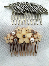 2 Vintage Sparkling Rhinestone hair clip comb METAL