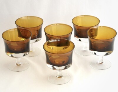 6 X Denby Mirage Amber Glasses Champagne Sherbet Dessert Sweden H 4 1/4 