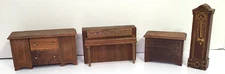 Vintage Strombecker Dollhouse Furniture Piano Clock Dressers Brown Wood Lot of 4