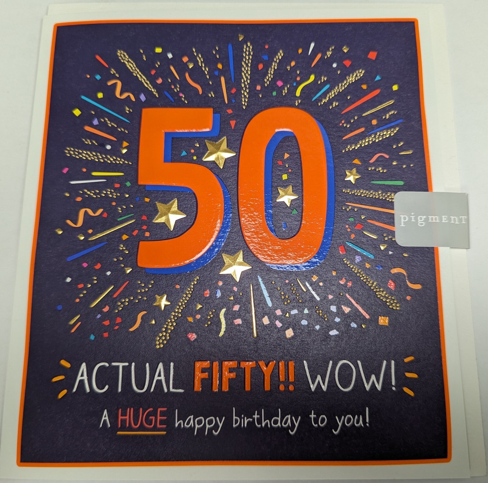 50th Birthday Card – Bold Bright Neon Coloured Greeting Card by Pigment