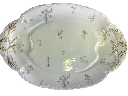 Haviland Schleiger Platter Antique China France Limoges 17” White Gold Floral - Picture 2 of 11