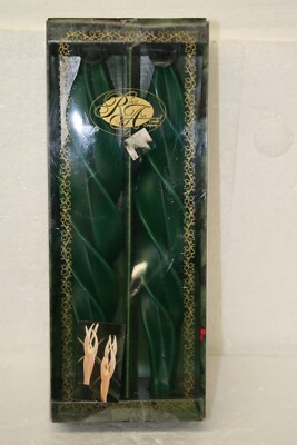 ROBERT ALAN CANDLE COMPANY 12'' FEATHER TAPERS GREEN CHRISTMAS  Set of 2 NIB