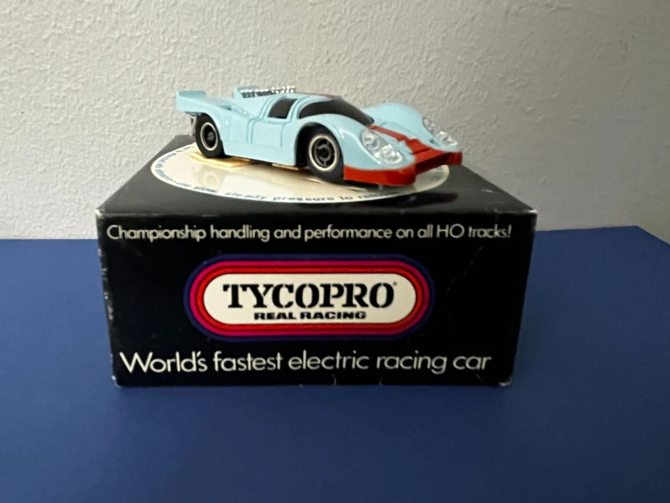 Vintage Tyco Pro Gulf Porsche 917 Slot Race Car HO Blue Orange W/O Decals IN BOX - Image 2 of 4