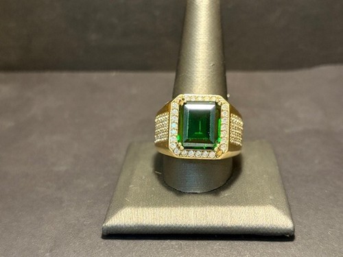 10K 12.8DWT Gold Mens Ring Emerald Like Stone Size 12.5 - Picture 11 of 14