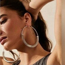 Free People Simply The Best Oversized Hoops in Silver Earrings NWT