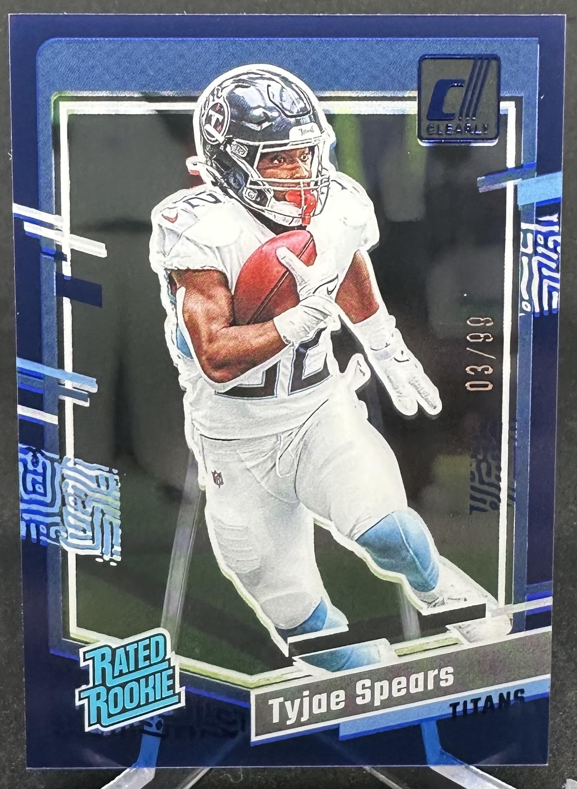 Tyjae Spears 2023 Panini Clearly Donruss Rated Rookie Blue /99 #88