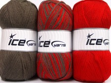 3-Skein Lot Baby Ombre Yarn Medium Acrylic 3x100g/200m Brown Red