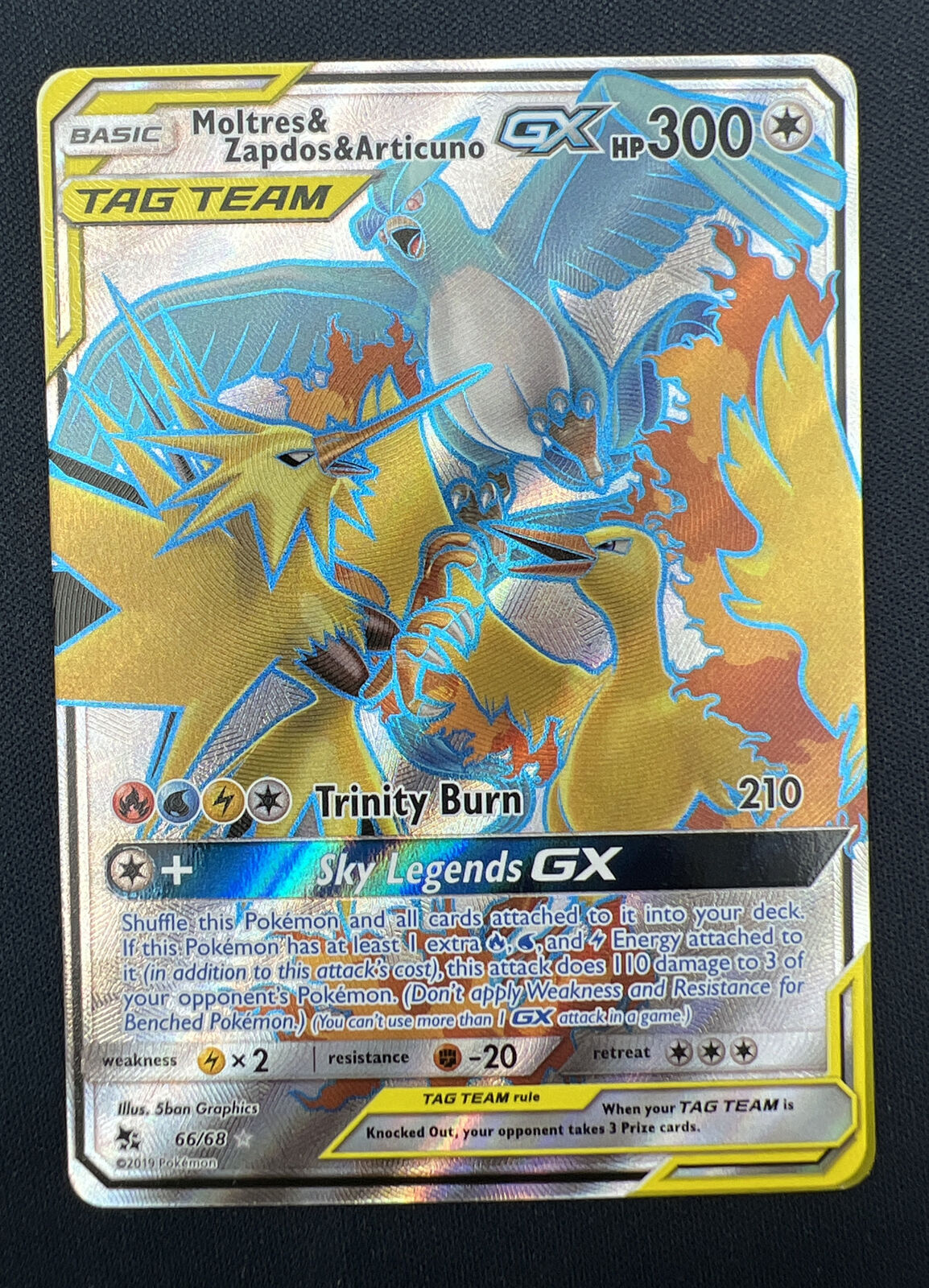 FULL ART Moltres Zapdos Articuno GX ULTRA RARE Pokemon 66/68 Tag Team Holo  - LP