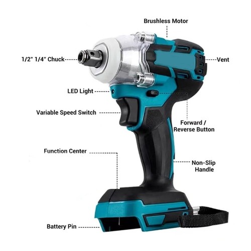 🔥¡Limpieza de almacenamiento! Batería sin escobillas Destornillador de impacto 1/2" Trinquete Destornillador inalámbrico 18V - Imagen 4 de 10