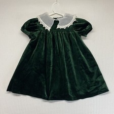Vintage Bonnie Jean Green Velvet Lace Girls Christmas Dress Size 6