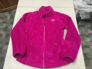 pink fuzzy north face jacket