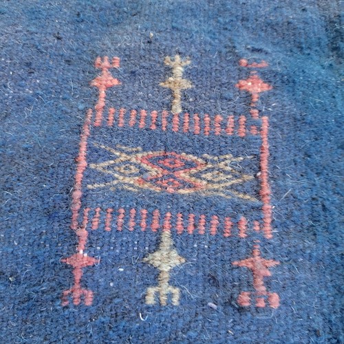 Vintage Authentic Handmade Moroccan Blue Rug Berber Geometric Masterpiece Carpet - Picture 13 of 24