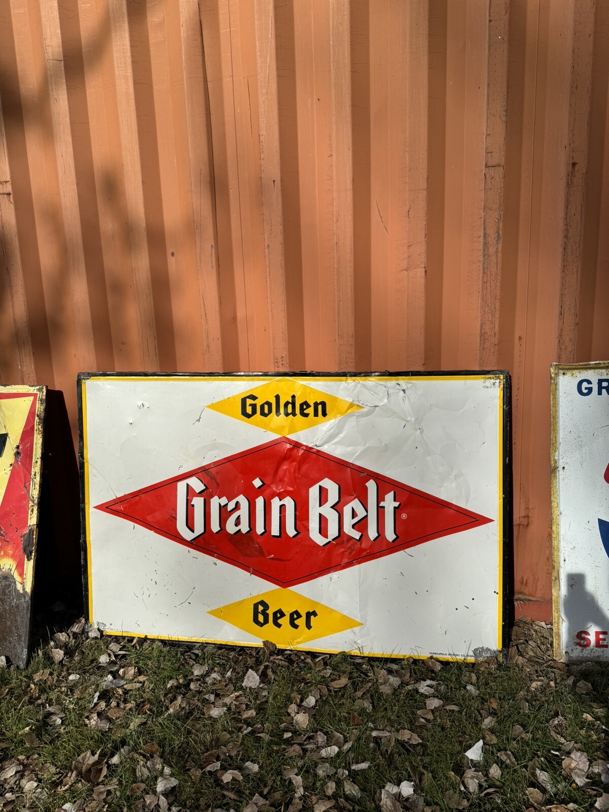 3 XL VINTAGE FARM AND BEER SIGNS 1950s Old Original & Rare gas oil