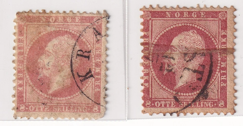 Conjunto de sellos de Noruega 1856-57 Rey Oscar I _Variaciones de color – Cancelaciones completas de CDS Foto 4 de 4
