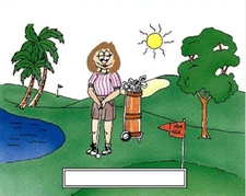 Golfer Female Cartoon Character Personalized Matted Print Series 1
