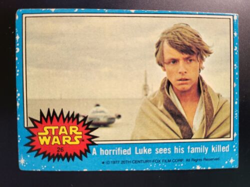 1977 Topps Star Wars blue series 1 Horified Luke Family Killed card #26.. - Foto 1 di 2