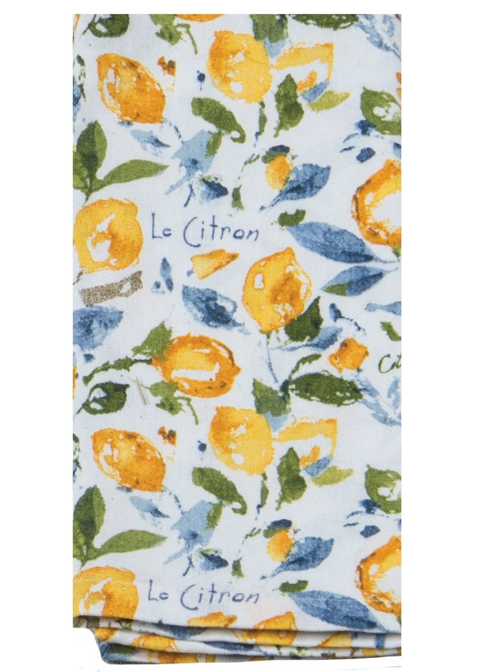 Set of 4 ZEST OF HAPPY Lemon Watercolor Cotton Napkins, Kay Dee Designs