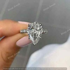 Women 5Ct Pear Cut Moissanite Solitaire Engagement Ring 925 Sterling Silver SZ 7
