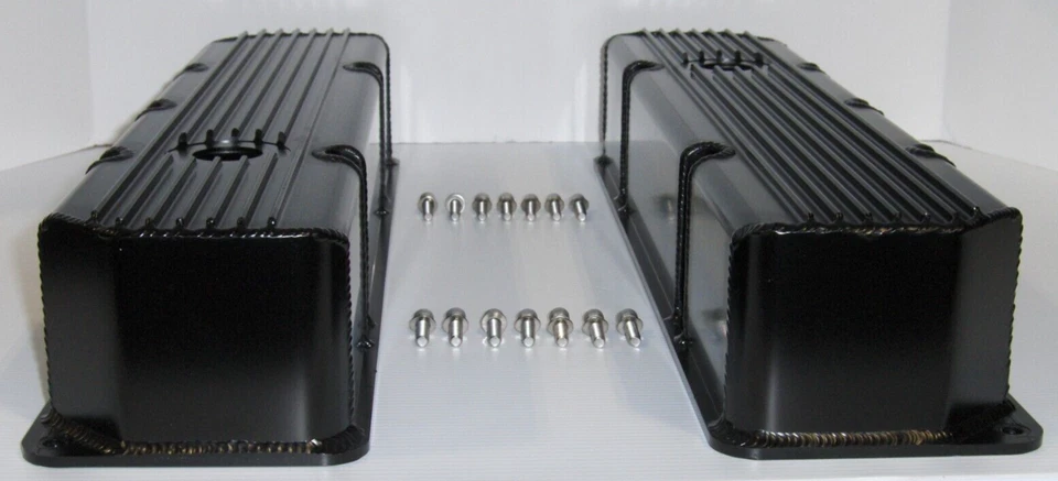 Cubiertas de válvula de aluminio fabricadas con aletas negras para Jeep 304 360 390 401 1976-87 Foto 4 de 4