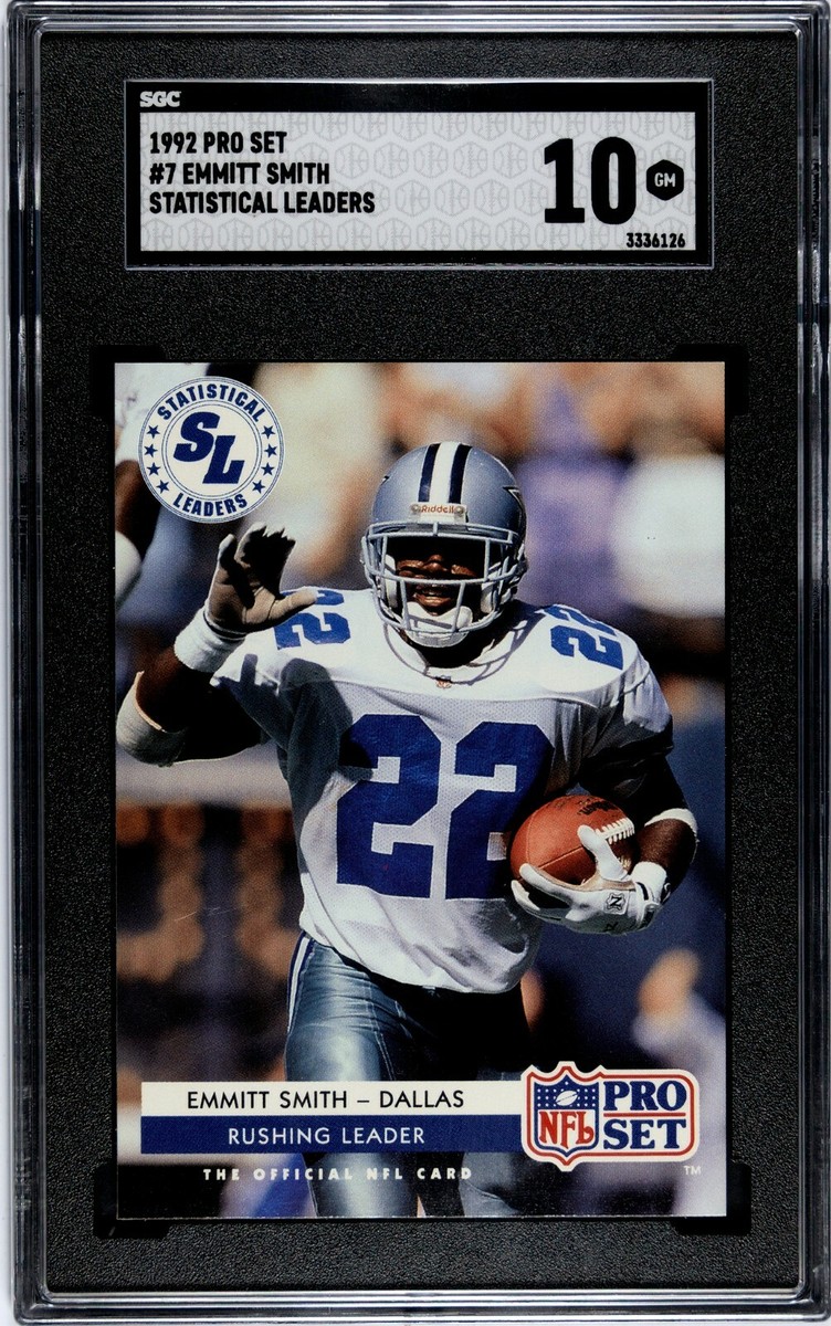 92 Pro Set RUSHING LEADER Card # 7 EMMITT SMITH DALLAS GRADED GEM
