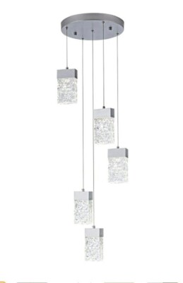 KAIQI Five Light LED Pendant Chandelier w Solid Glass Diffusers Black Finish 