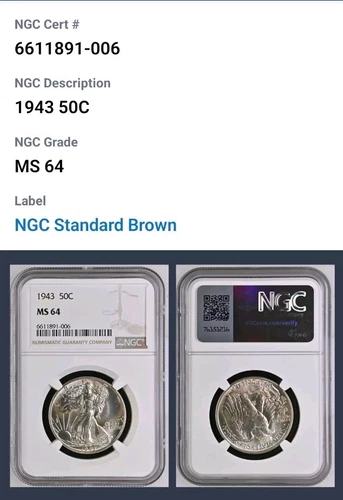 1943 (P) Walking Liberty Half Dollar NGC MS64 Pretty Silver Coin. Our T8232