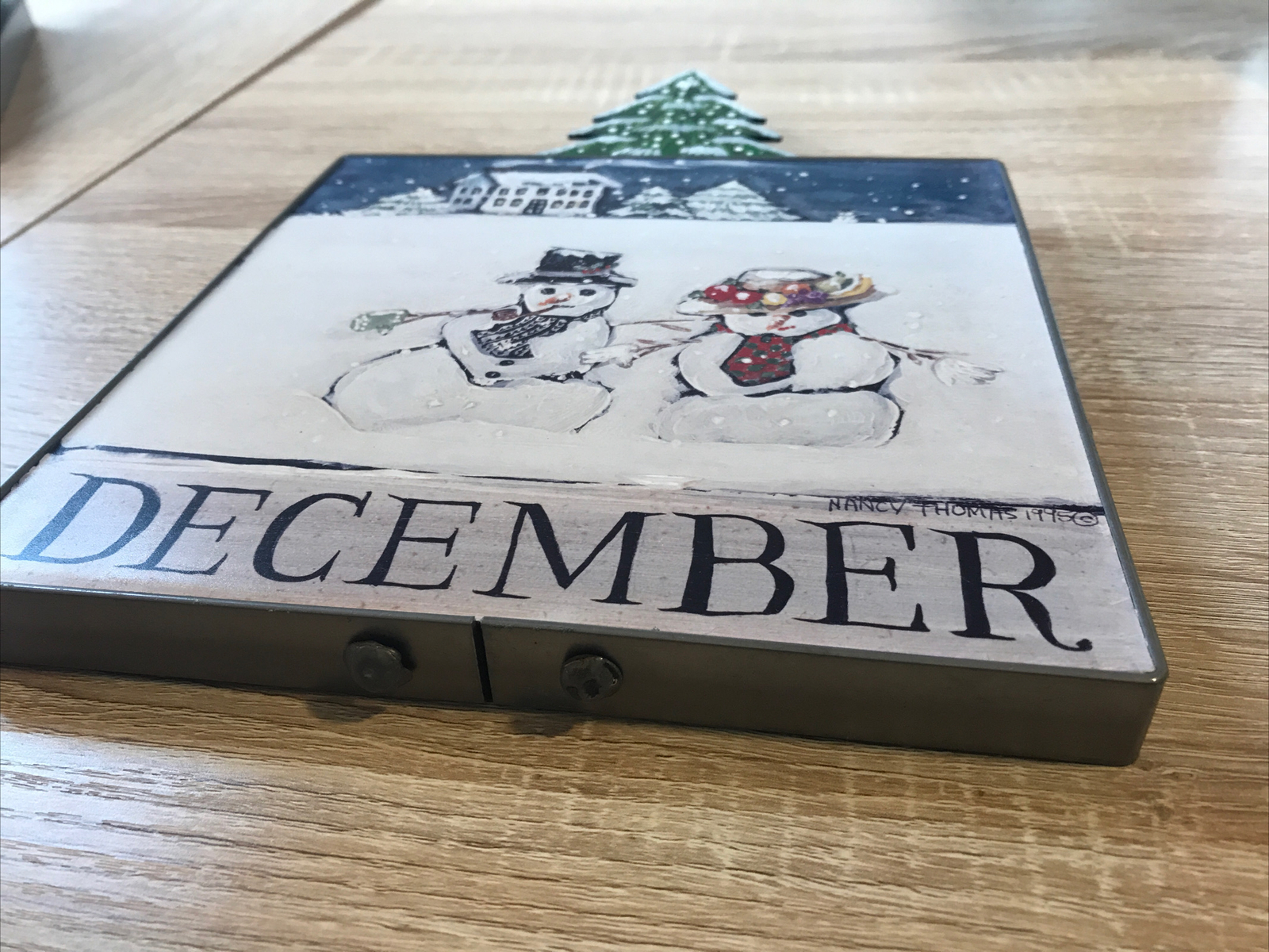 Nancy Thomas December Winter Snowman 1995 Plaque 12.25 X 8 X 1 Tania nowa praca