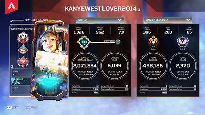 Apex Legends Account S12 Arena Pred S8,9,11,12,14,17 Master /50k Lifetime kills 