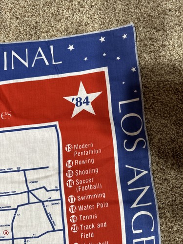 RARE Vintage 1984 USA Los Angeles Olympics MAP Bandana Handkerchief PRISTINE - Picture 10 of 13