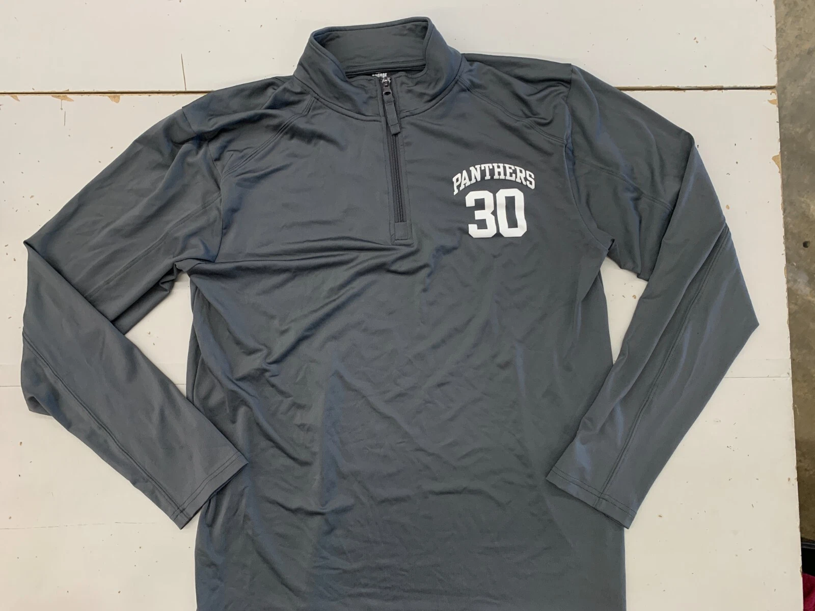 Badger Sports Panthers #30 Pullover Quarter Zip Jacket Men's Large Gray
