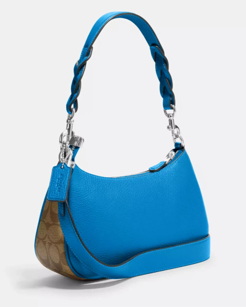 Coach Khaki/Racer Blue Teri Signature Canvas & Leather Shoulder Bag (CJ590) -NWT image 2