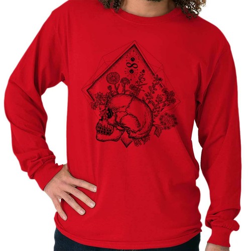 Geometric Skull Infinity Blooming Flowers Long Sleeve Tshirt for Men or Women - Picture 12 of 13