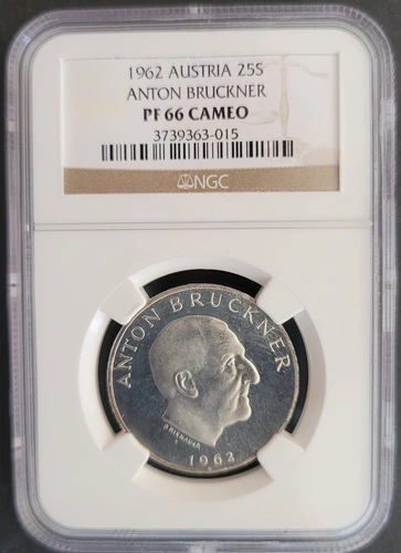 1962 Austria NGC PF 66 PROOF Cameo Anton Bruckner Silver 25 Schilling COIN