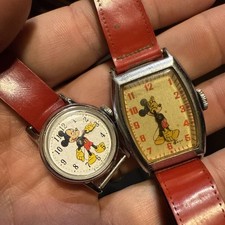 Vintage 1940s US Time MICKEY MOUSE WATCH Red Band Walt Disney /Not Running