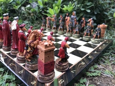 Schachspiel Camelot King Arthur Holzbrett 14,5'' handbemalt | Weihnachtsgesche...