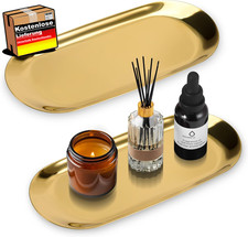 Edelstahl Deko Tablett oval gold Schmuck Serviertablett Küchenaccessoire