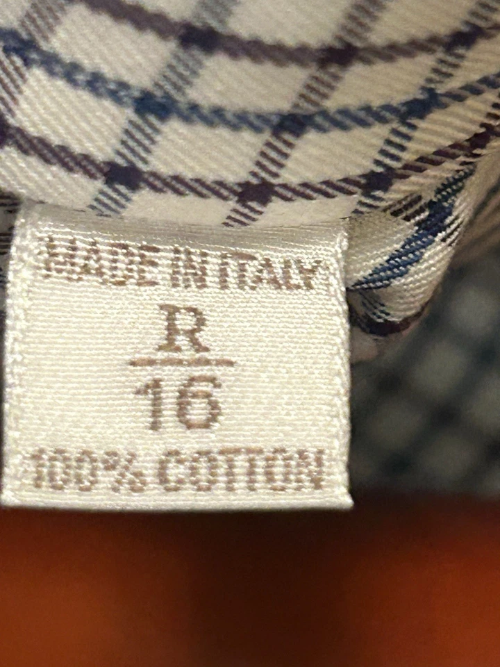 Camisa de Vestir Brioni 16R Blanco Azul Rejilla Nueva con Etiquetas $495 Hecha en Italia Algodón de Lujo Foto 4 de 4